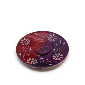 Porte-Encens Disque en Stéatite 8 cm - Floral (porte-5 bâtons)